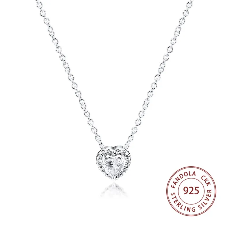 

Authentic 925 Sterling Silver Necklace Sparkling Heart Pendant Necklaces for Women Wedding Fashion Jewelry Accesorios Mujer