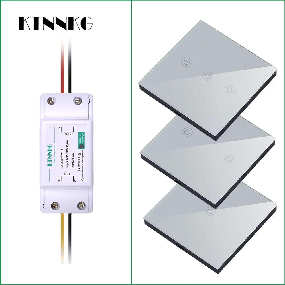 KTNNKG Smart Home Touch Button Switch Wireless 433mhz Remote Controller Light Glass Wall Panels AC 110V 220V Receiver Lamp Bulb