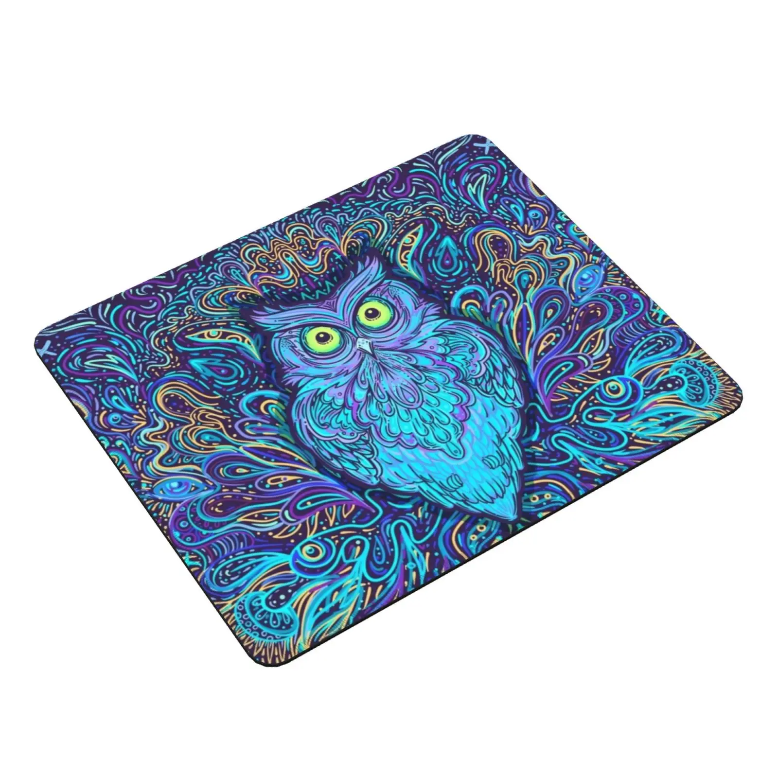 Mystical Night Owl Mouse Pad DIY Print Owl Psychedelic Bird Bird Owl Colorful Mehndi Henna Indian Hindu