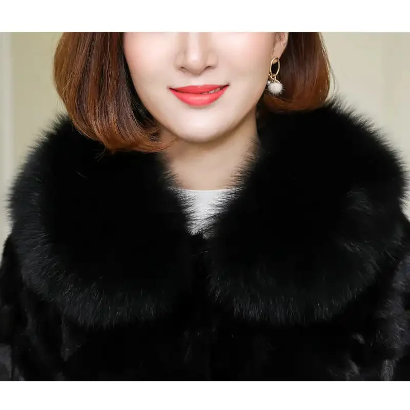 High Quality Women\'s Faux Fox Fur Collar Fur Coat Winter Slim Short 2021 New Female Pocket Imitate Mink Fur Jacke Black Elegant