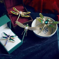 Noble Retro Handmade Dragonfly Enamel Brooch Woman Wedding Party Clothing Brooches Rhinestone Animal Corsage