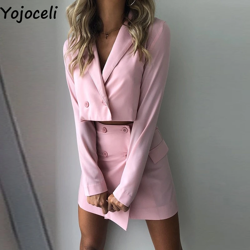 

Yojoceli Sexy autumn elegant cool skirt suit women Winter office uniform red suit female Cool daily short suit with skirt