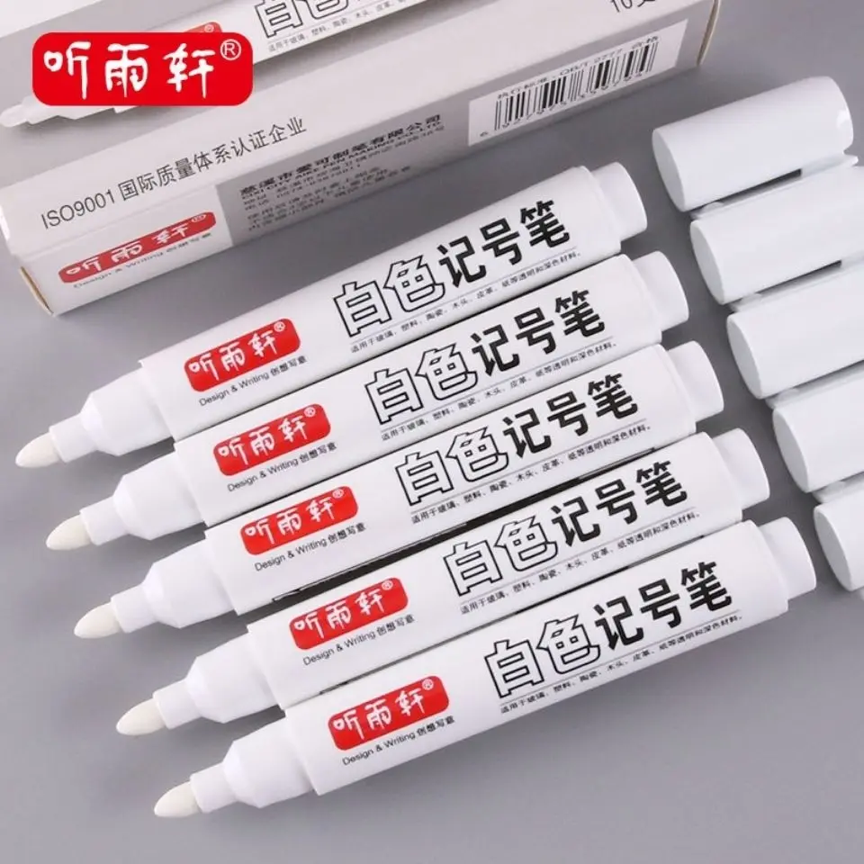 

For Metal Metallic Pen Craftwork Supplies 2pcs/Lot Waterproof Oil Permanent Marker Pens White Color Painting Drawing Pen Set