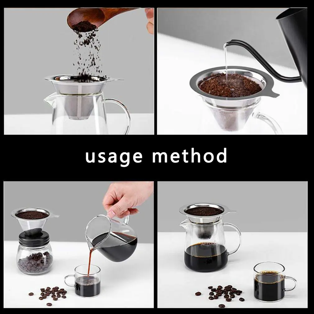 Reusable Double Layer Coffee Filter 304 Stainless Steel Cone Coffee Filter Baskets Mesh Strainer Pour Over Coffee Dripper Tools