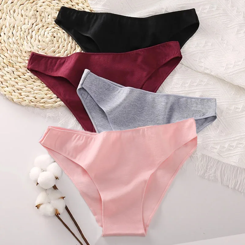 3PCS Cotton Seamless Women\'s Panties Sexy Underwear Comfortable Low Waist Female Underpants Solid Color Briefs Lingerie XXL