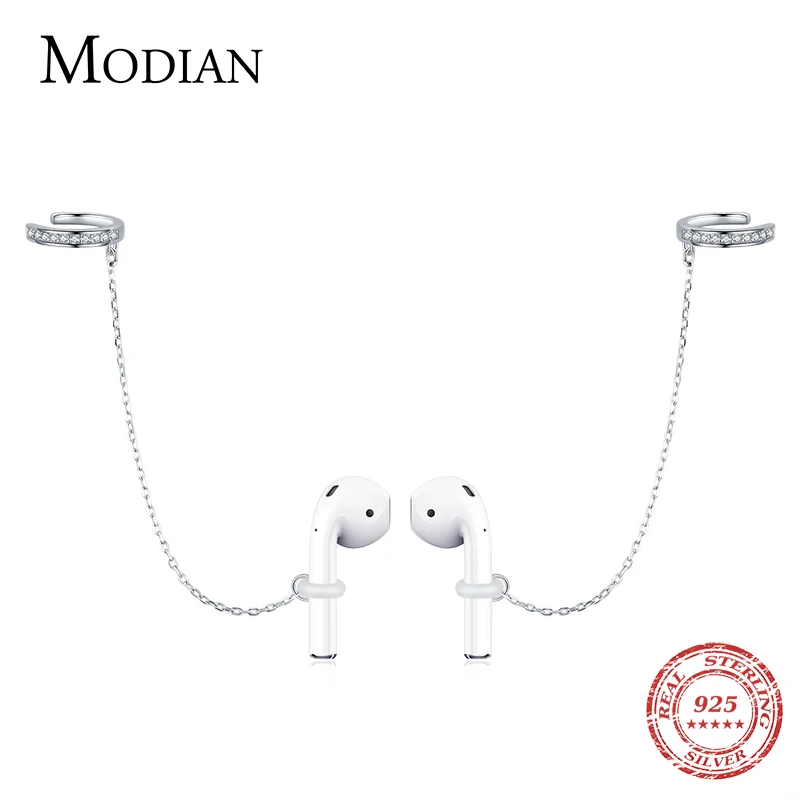 

Modian 925 Sterling Silver Prevent Loss Earphone Clip Earrings Trendy Rubber Fixed Headset Cuff Earrings For Women Jewelry