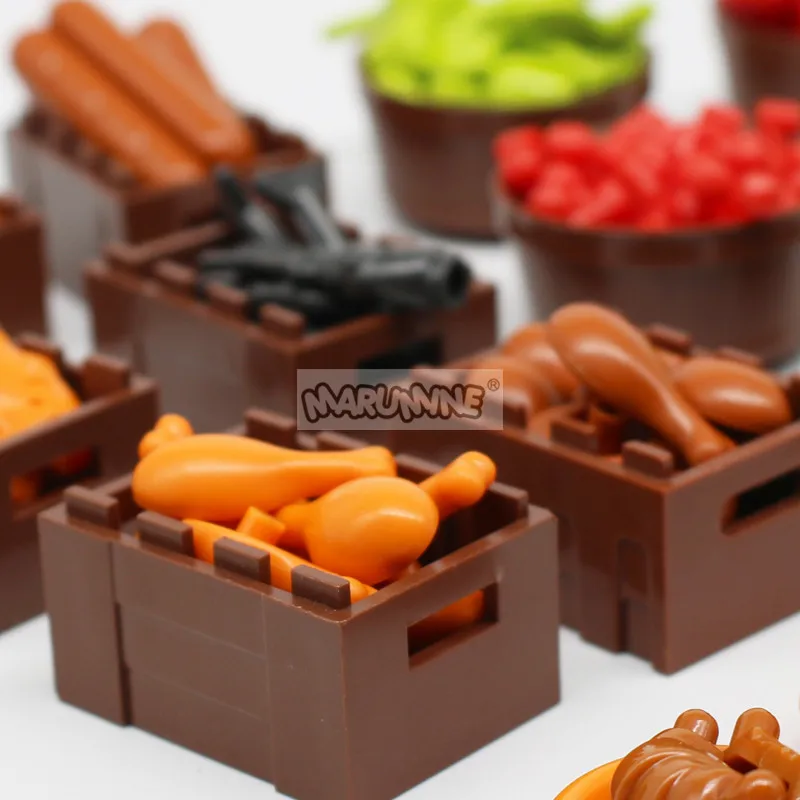 MOC Building Blocks Accessories Bulk  Bricks Parts Food Fruit Apple Banana Frish Dish Bread Drumstick Hot Dog for Construction