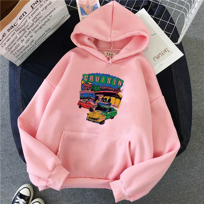 Cruisin Auto Musterung Hoodie Gedruckt Frauen Hoodie Cartoon Kleidung Retro Verlieren Sweatshirt Straße Hip Hop Frauen Hoodie