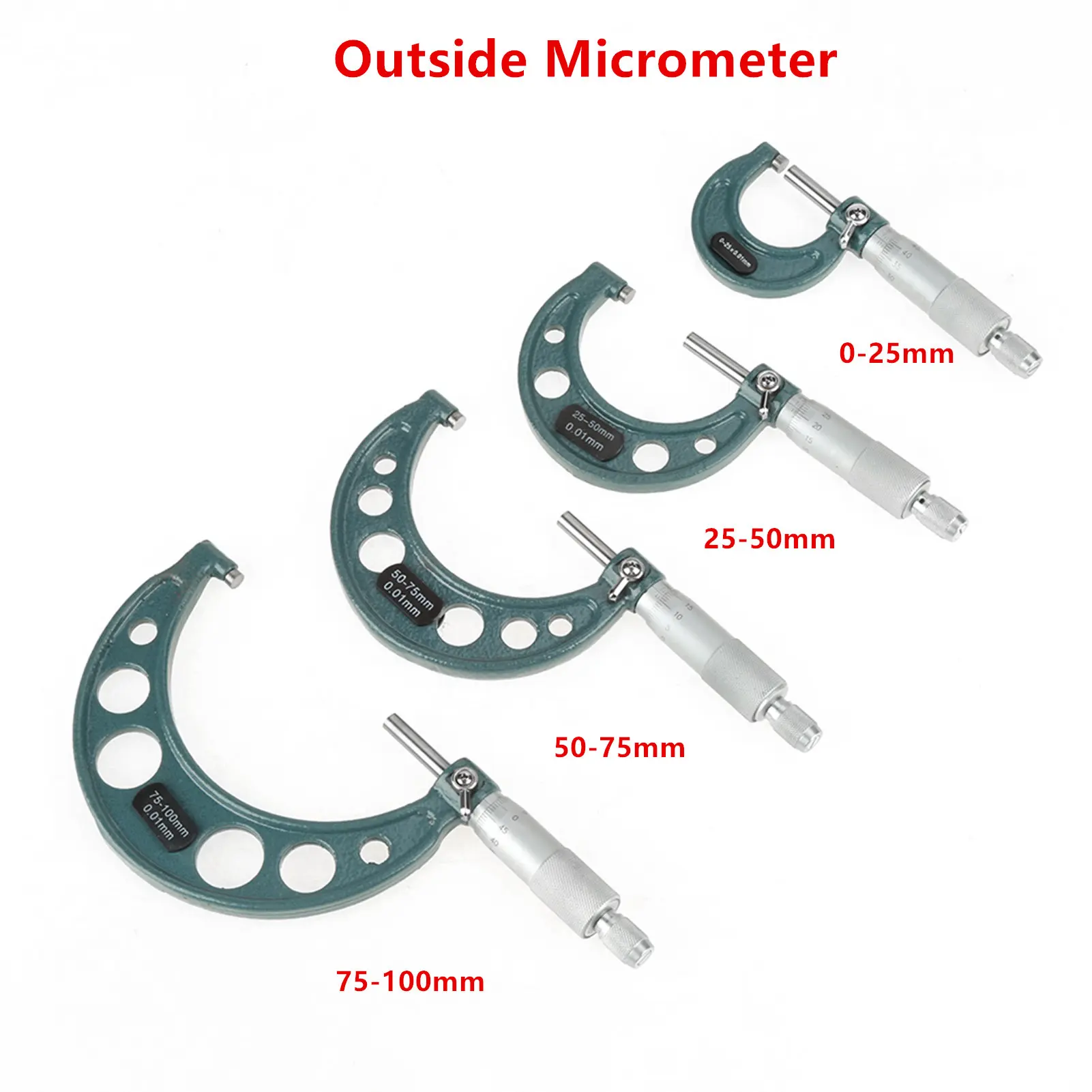 

0-25mm/25-50mm/50-75mm/75-100mm 0.01mm Metric Gauge Vernier Caliper for Measuring Tools Blue& Green 1pcs Outside Micrometer