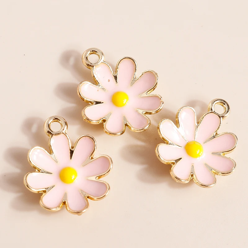 Leslie 10 Stück 18*15mm Emaille Bunte Gänseblümchen-Blumen-Anhänger für Schmuck DIY Blumenanhänger Halskette Ohrringe Herstellung Zubehör – Detail 7