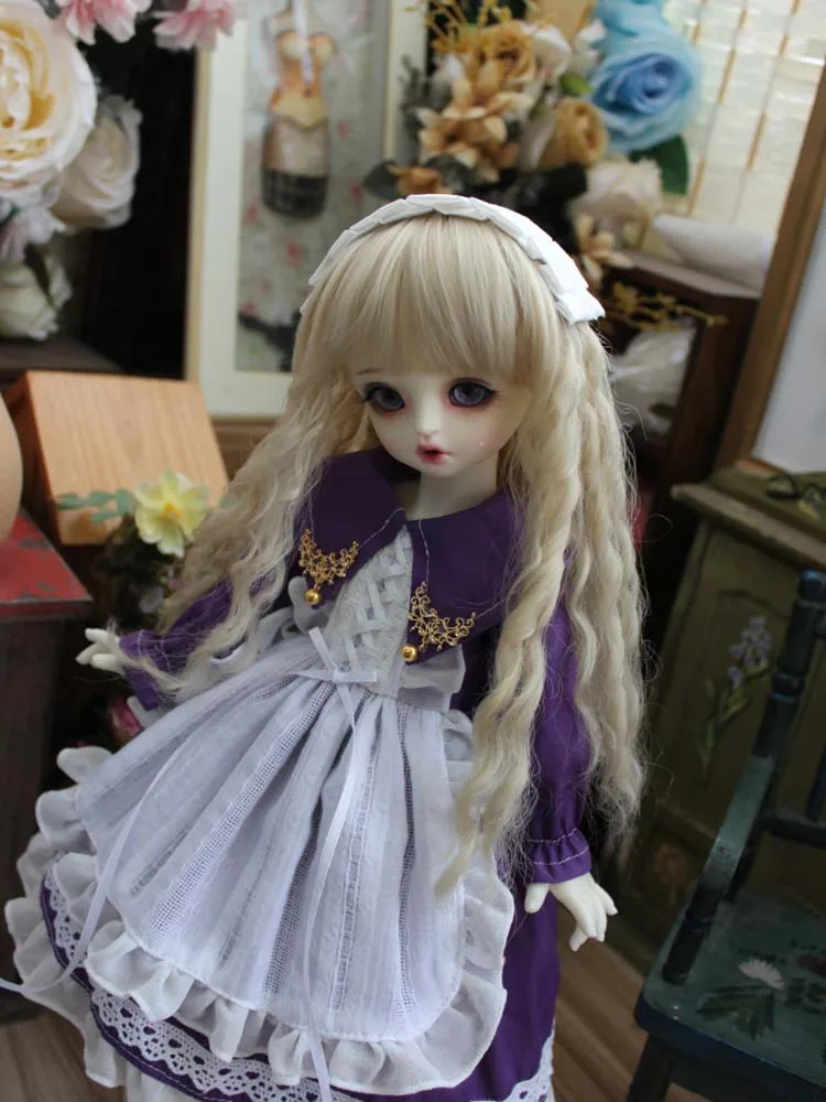 1/6 1/4 1/3 BJD dress + hair band doll purple dress apron style for 1/3 1/4 1/6  BJD SD DD 1/6 Blyth doll accessories