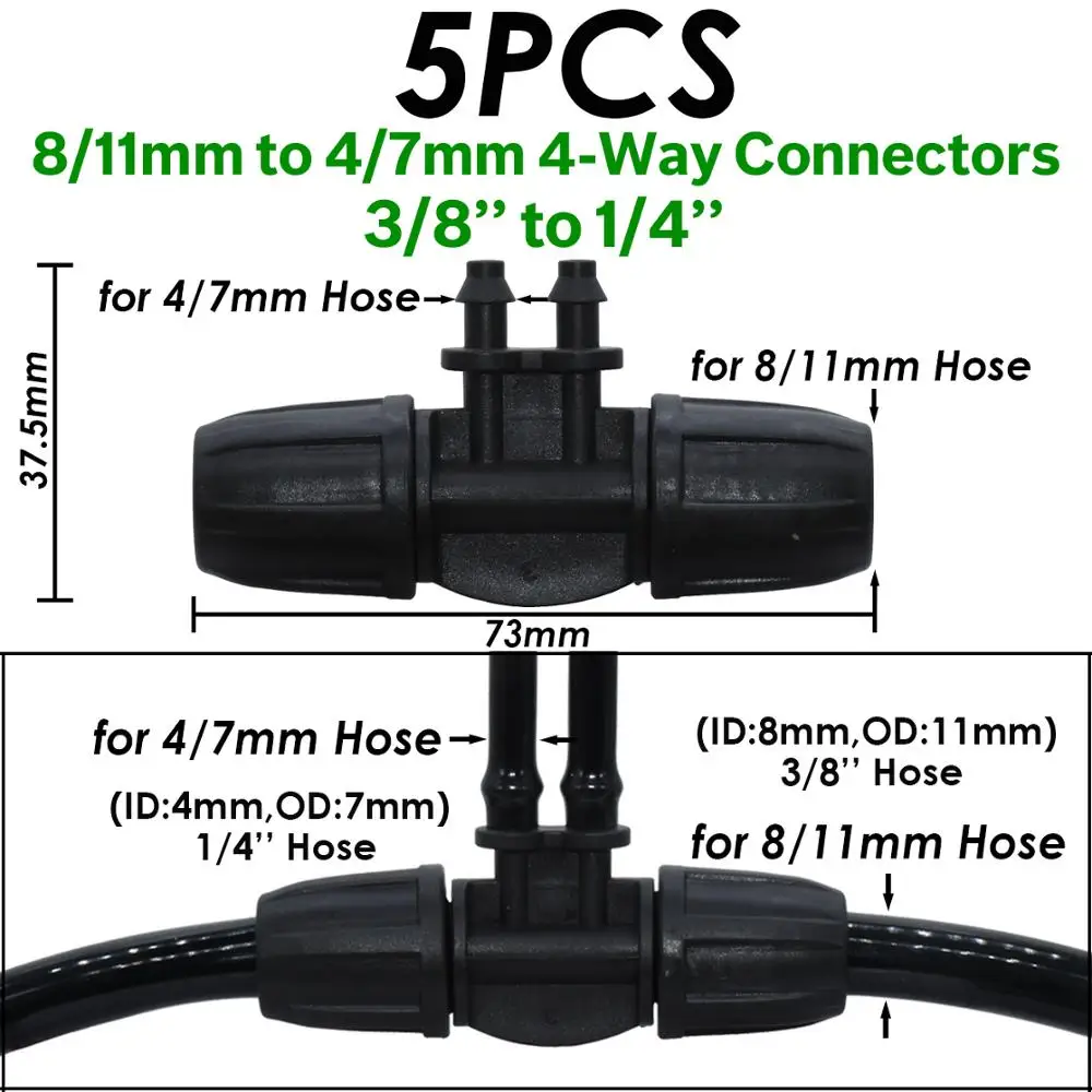 KESLA 5 sztuk ogród nawadniania kropelkowego 4-drożny wąż podlewania złącze w/ Lock 3/8 \'\'do 1/4\'\' dla 8/11 do 4/7mm rury kolczasty adaptery