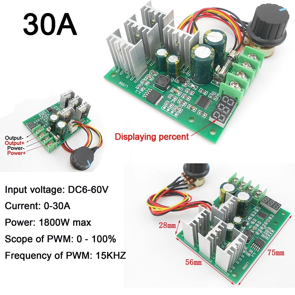 1 Stück DC-Motor, breite Spannung, PWM, hohe Geschwindigkeit, 6 V-60 V, max. 30 A, 1800 W, Frequenz 15 kHz, LED-Dimmer für DIY-Panel-LED-Streifenlicht – Detail 1