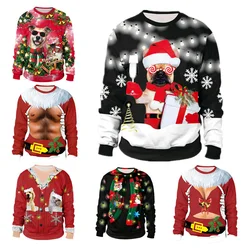 Unisex 2024 Ugly Christmas Sweater For Holidays Santa Elf Christmas Funny Fake Hair Sweater Autumn Winter Blouses Clothing