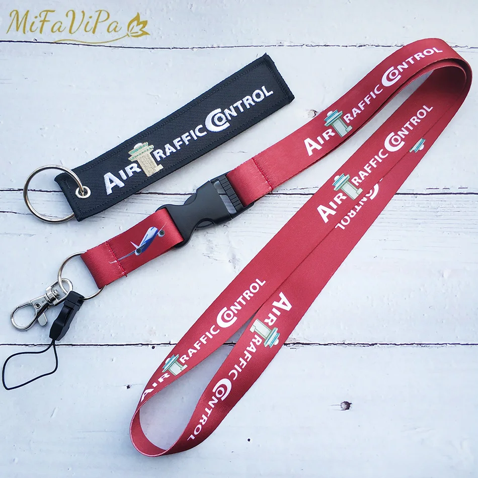 2 PCS ATC Keychain Fashion Trinket Phone Strap Embroidery Keychain Pilot Aviation Air Traffic Controller Lanyard Christmas Gift