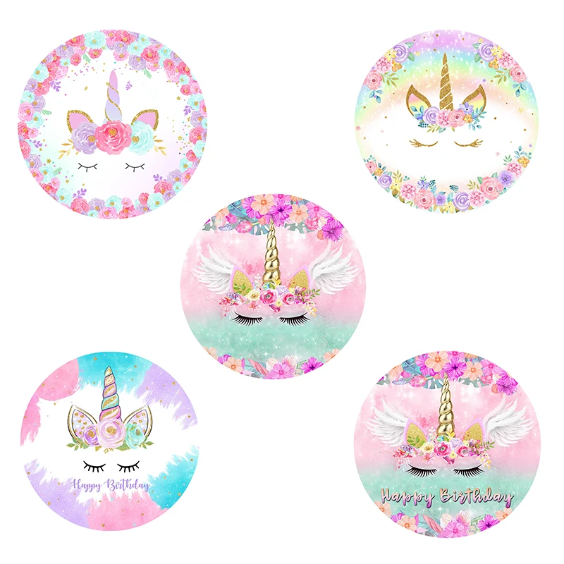 誕生日背景 レインボー カラフル ユニコーン テーマ パーティー デコレーション パープル ラウンド 写真背景 スタジオ カスタム