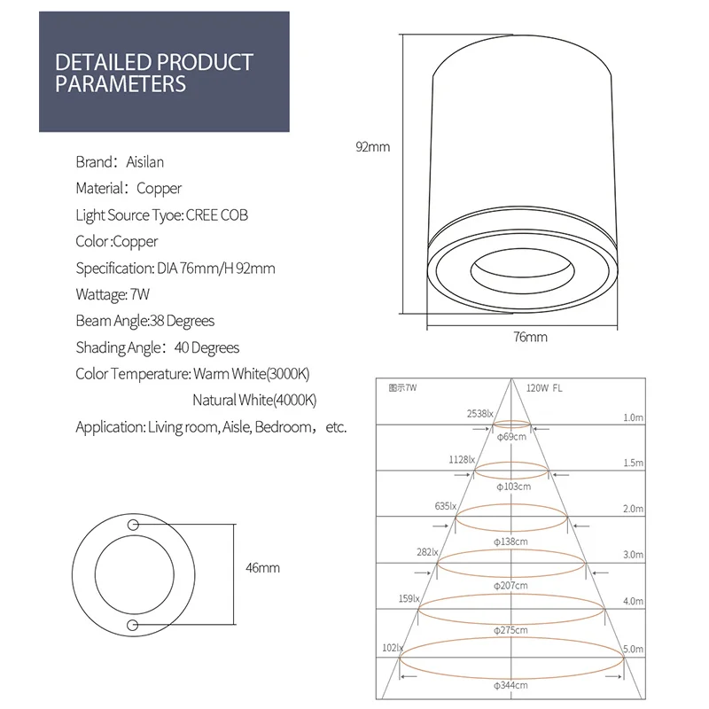 Aisilan Ceilling Led Downlight Koper Met Honingraat Anti-Glare Ontwerp Cri 97 Plafondlamp Voor Binnenverlichting