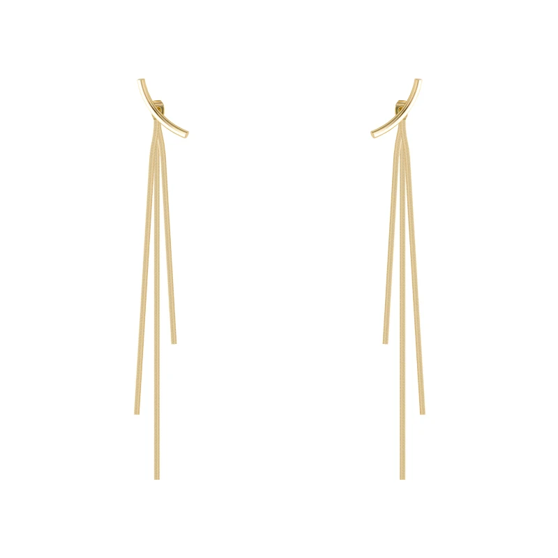 Vintage Gold Color Bar Long Thread Tassel Drop Earrings for Women Glossy Stainless Steel Earrings 2022 New Fashion Jewelry Gifts