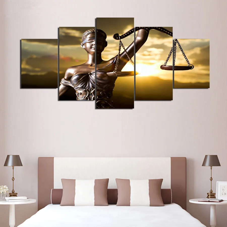 Themis Goddess of Justice Poster Painting 5 Piece Canvas Wall Arts Living Room Golden Bedroom Mural Picture Print Home Decor