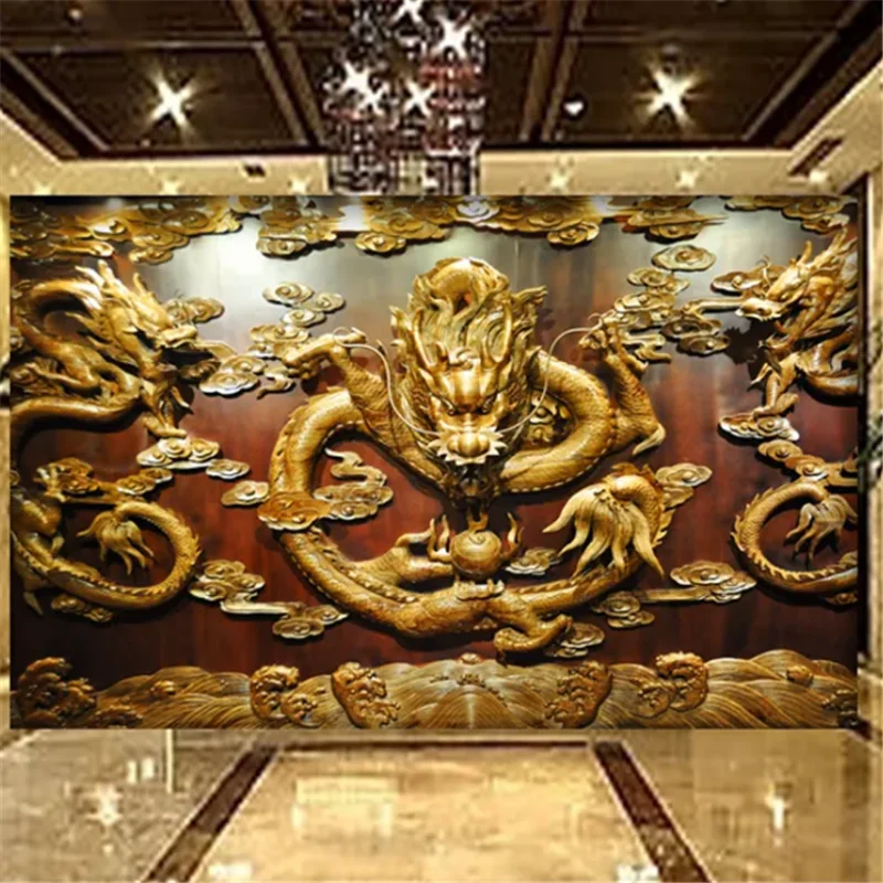 beibehang Custom wallpaper 3d high-end new Chinese atmosphere gold relief papel de parede dragon hotel TV background wall paper