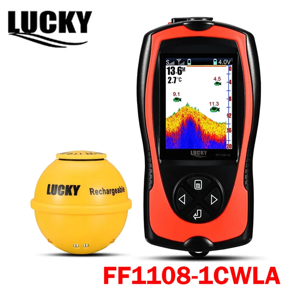 LUCKY Rechargeable Fish Finder FF1108-1CWLA/CT Wireless Sonar Sensor Fishing Finder Color Display Max 45M Water Depth