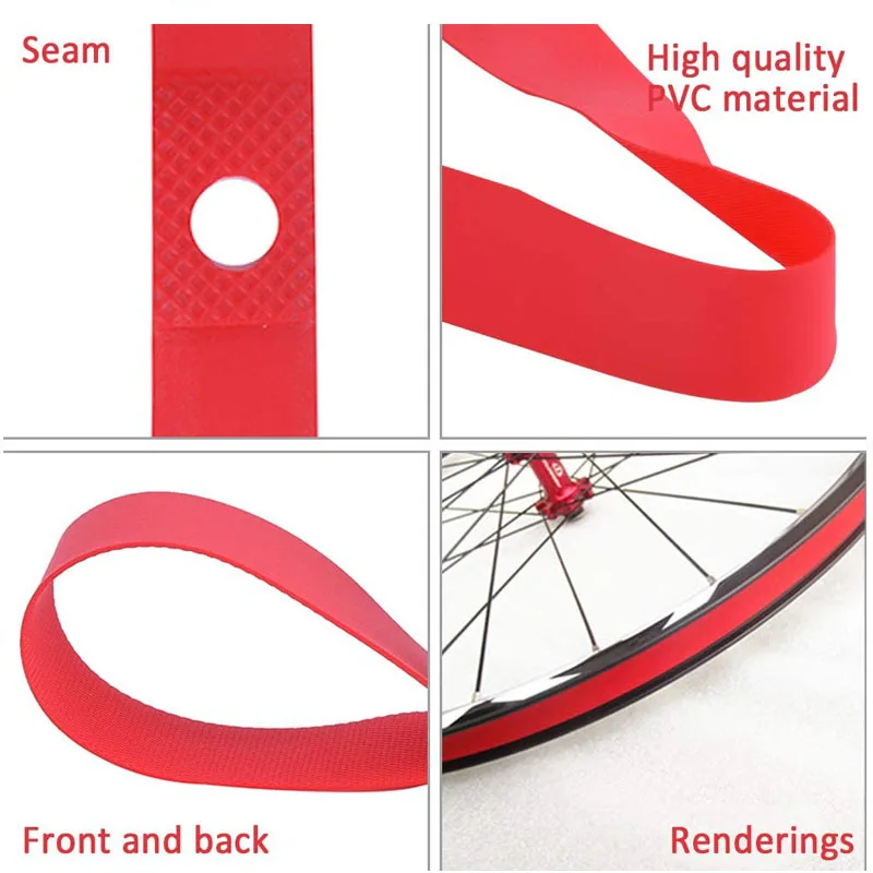 Bike Tire Liners PVC Red Bicycle Rim Strip Rim Tape Fits 26inch 27.5inch 29inch 700C Riding Wheels Inner Tube Tire Strip Rim Tap