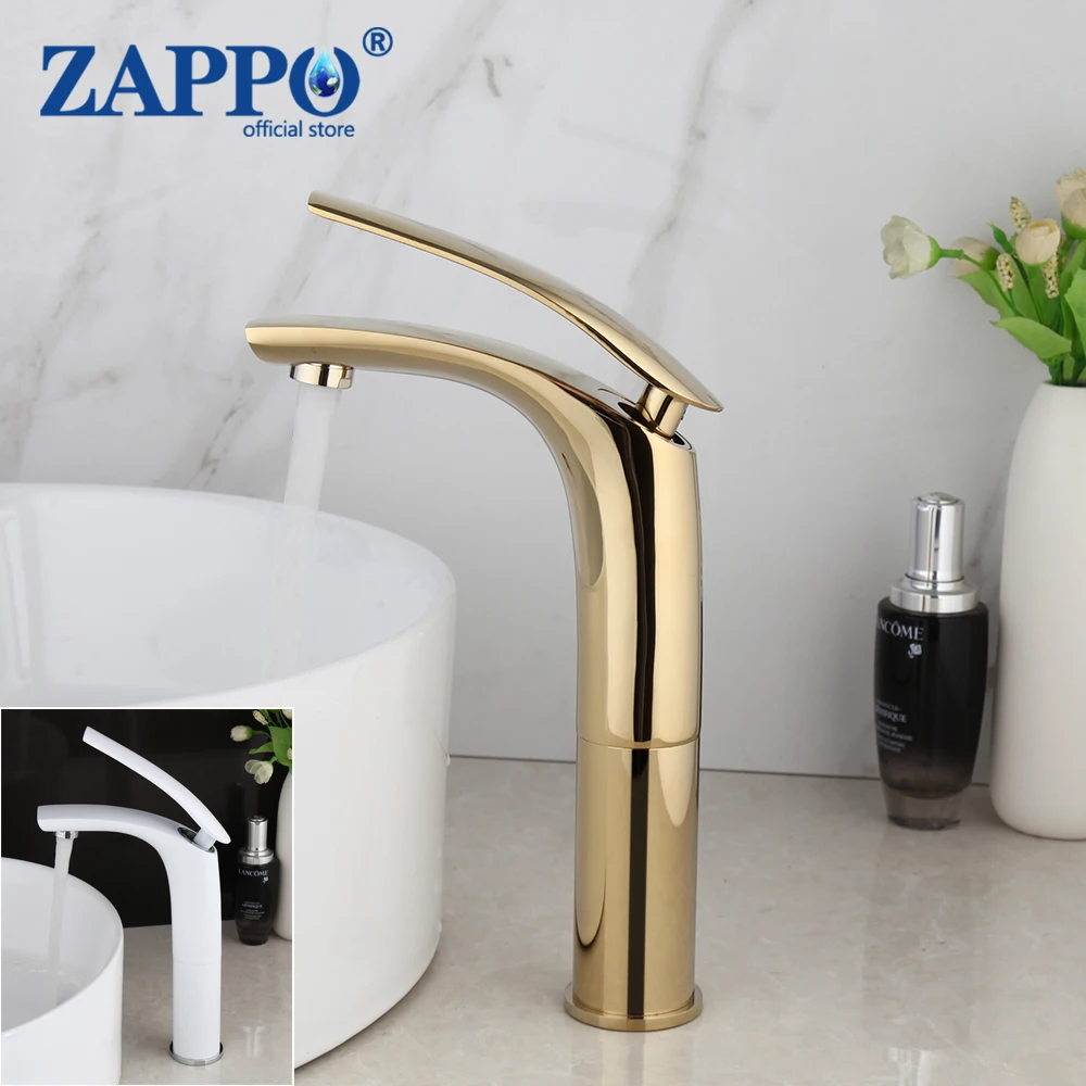 

ZAPPO Luxury Basin Faucets Gold Bathroom Faucet Waterfall Single Hole Cold and Hot Water Tap Basin Faucet Mixer Taps