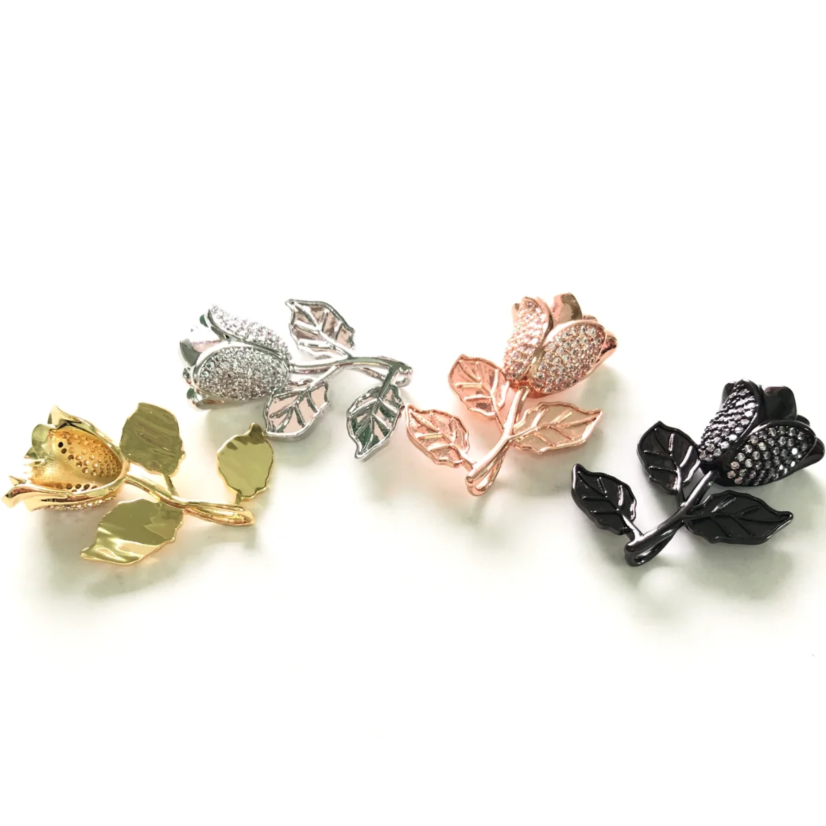 5pcs Rose Flower Charms for Women Bracelet Making Girl Necklace Pendants Bling Cubic ZIrconia Paved Jewelry Accessory Wholesale