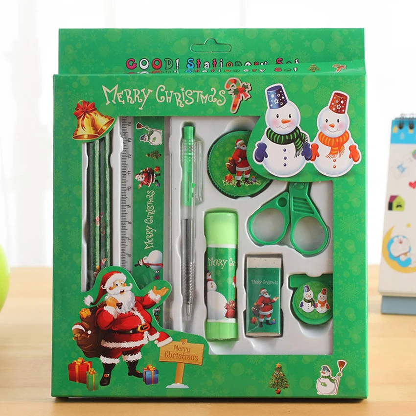 1 Set Christmas Stationery Set Christmas Gift Students Pen,Pencil,Eraser,Ruler,Sharpener Stationary Office School Supplies