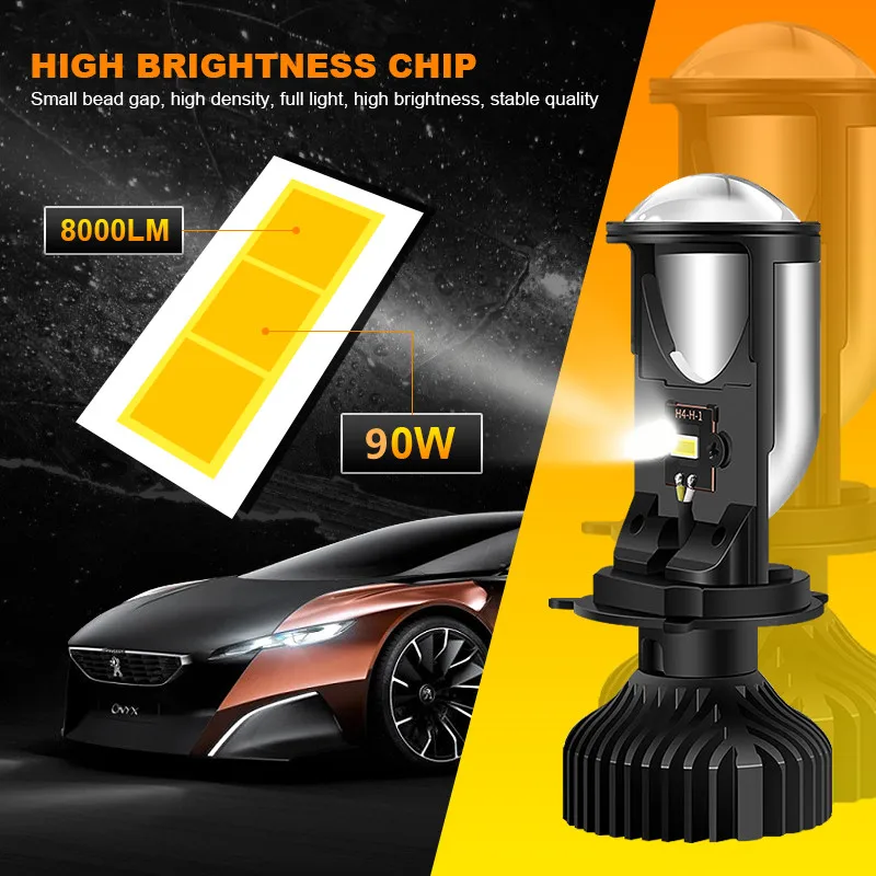 EURS Car Headlight H4 Projector Lens LED Lamp Canbus Mini Lens Auto Light Bulbs 90W/pair Fog Lights H4 9003 HB2 Hi/Lo Beam  Y6