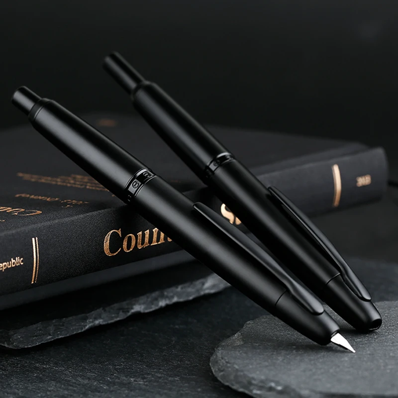 Smoothly Brand MAJOHN A1 Retro Matte Black Retractable Fountain Pen 0.4mm Extra Fine Nib Press Ink Pens for Writing Stationery