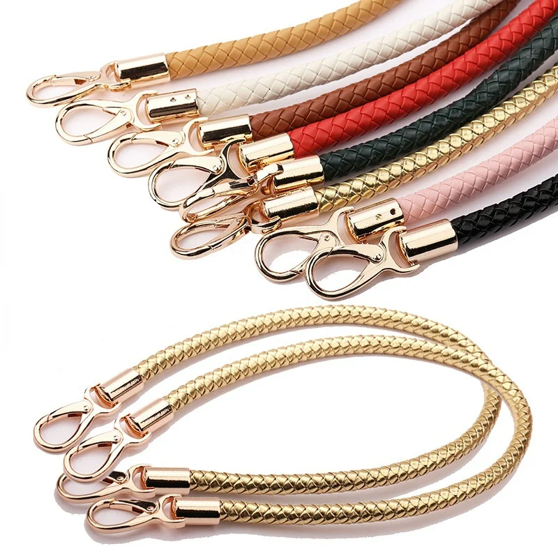 2pcs PU Leather Braided Rope Handles for Handbag Shoulder Bag Strap Handmade Bag DIY Accessories Alloy Metal Hook Buckle