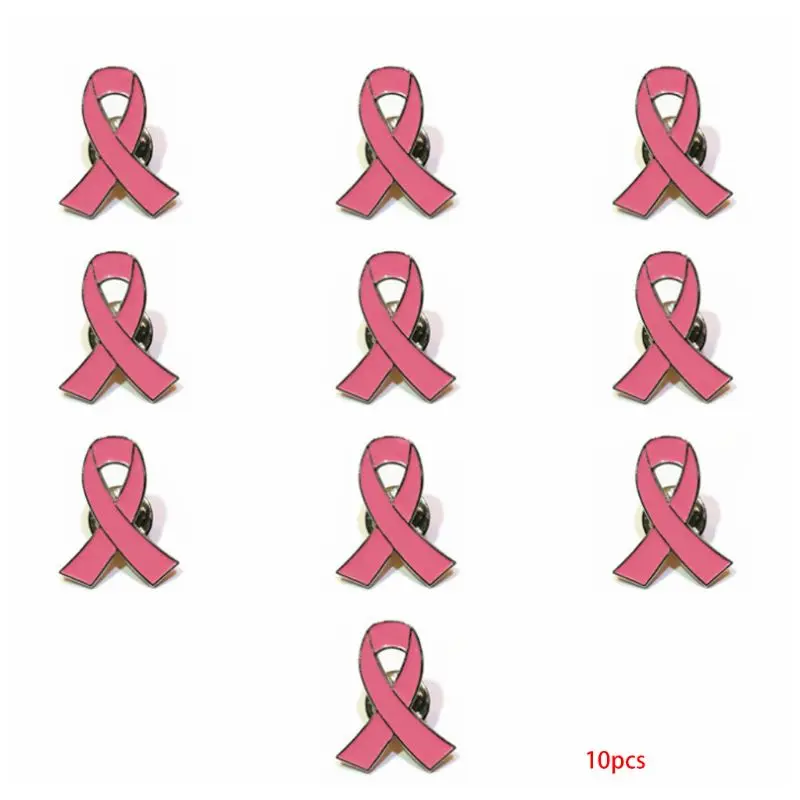 10Pcs/Set Womens Jewelry Enamel Pink Ribbon Brooch Pins Surviving Breast Cancer Awareness Hope Lapel Buttons Badges