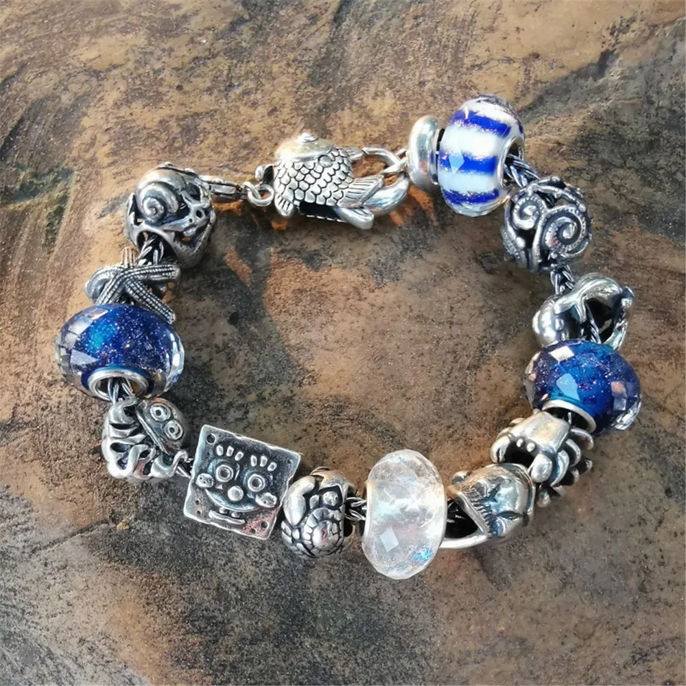 Square Charms Beads Silver 925 Original Beads Fit Original Bracelet Jewelry Vintage Bead for Jewelry Making Beads Pendants