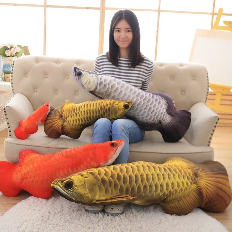 lifelike Gold Arowana Golden fish funny plush toy soft stuffed cushion sofa pillow girl boy birthday gift 1pc