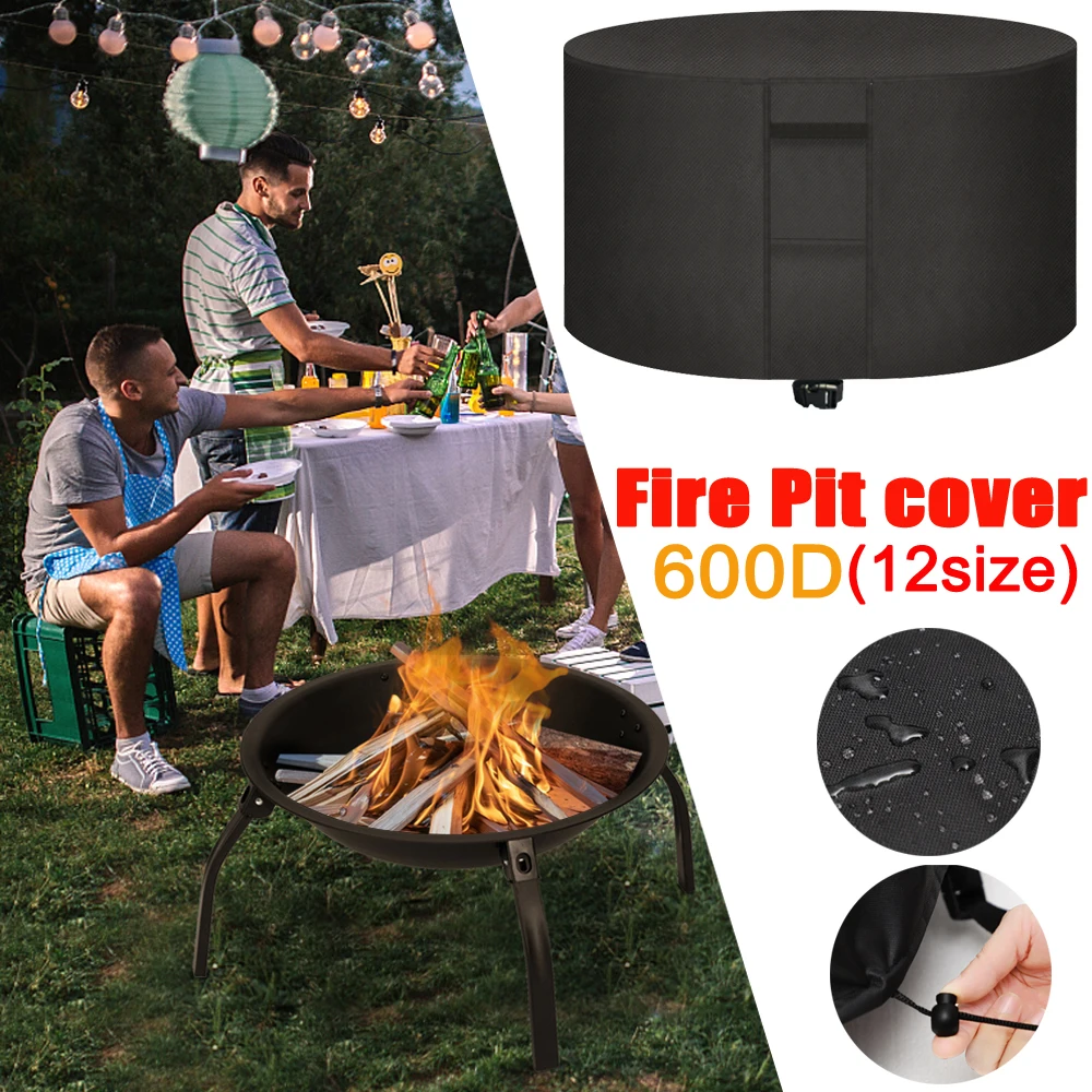 

Black Round Waterproof BBQ Cover Brazier Cover Grill Cover Anti Dust Rain Patio Easy Clean Outdoor Garden Barbecue Supplies 600D