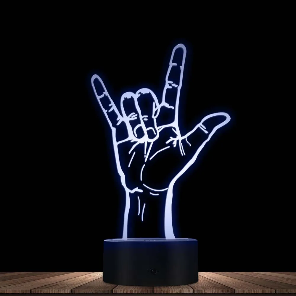 Rock Hand Sign LED Light Creative 3D Optical Illusion Light Novelty Table Lamp Heavy Metal Rock Music Fans LED Decor Night Light