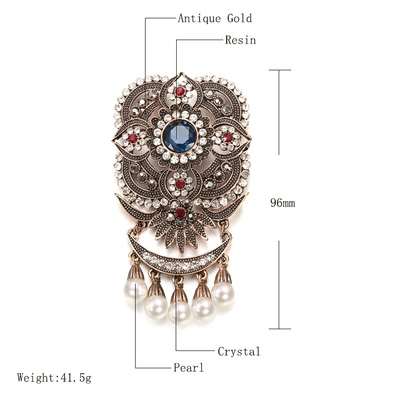 キネル-インドのジュエリー,アンティークゴールドカラー,模造真珠,ウェディングギフト用のエスニックブローチ