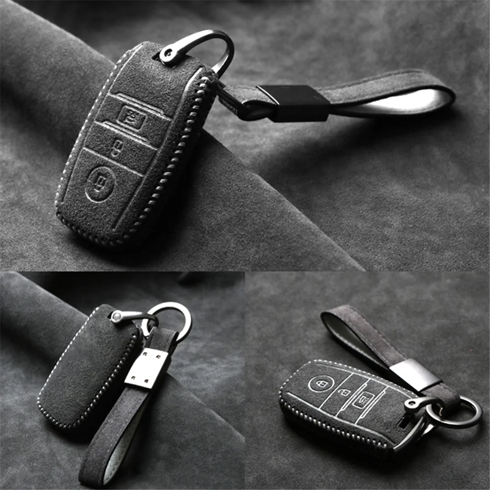 3 Buttons Suede Leather Car Remote Key Fob Case Cover Shell Holder Keychain Fit For KIA K5 Optima Sorento Forte Rio Accessories