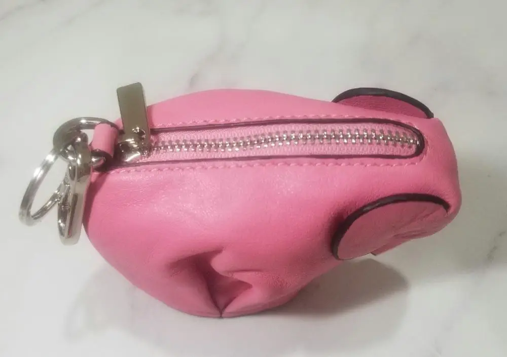 Genuine Leather Handmade Elephant Coin Purse Customized Animal Cute Girl\'s Cartoon Mini Women Shaped Bag Wallet Name Logo -Pink