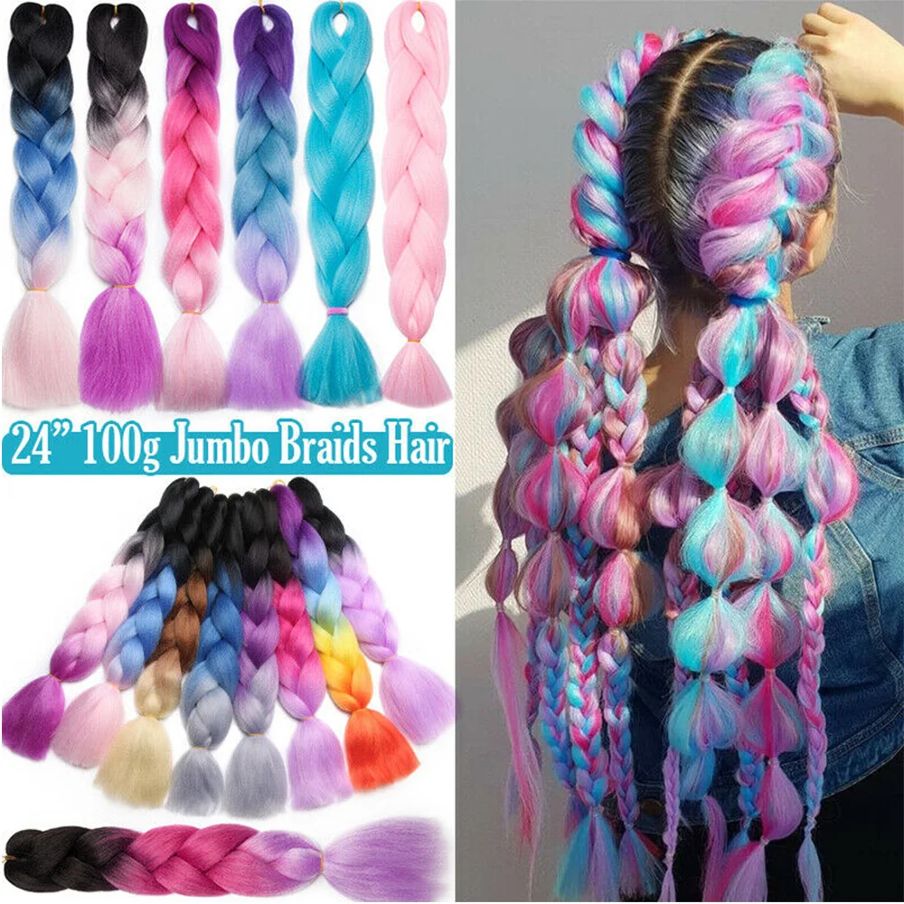 Lihui Synthetic Braiding Hair  24Inch Ombre Braiding Hair Packs Bulk Jumbo Braid Hair For Women Diy Hairstyle Blonde Blue Grey