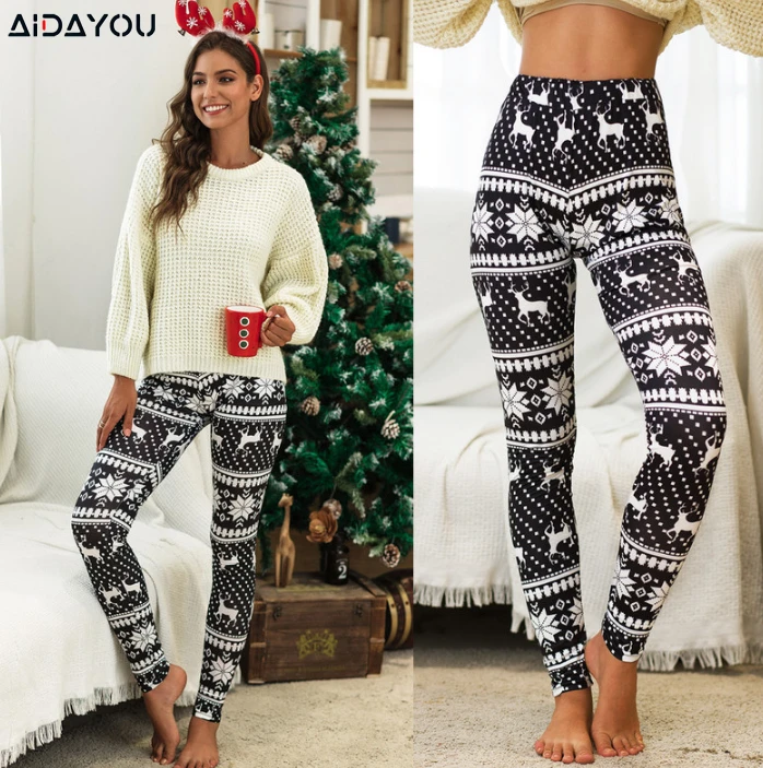 Womens Christmas Leggings Fashion milu deer Slim-fit seven style Printing Spring Autumn Winter  Christmas Leggings  ouc048