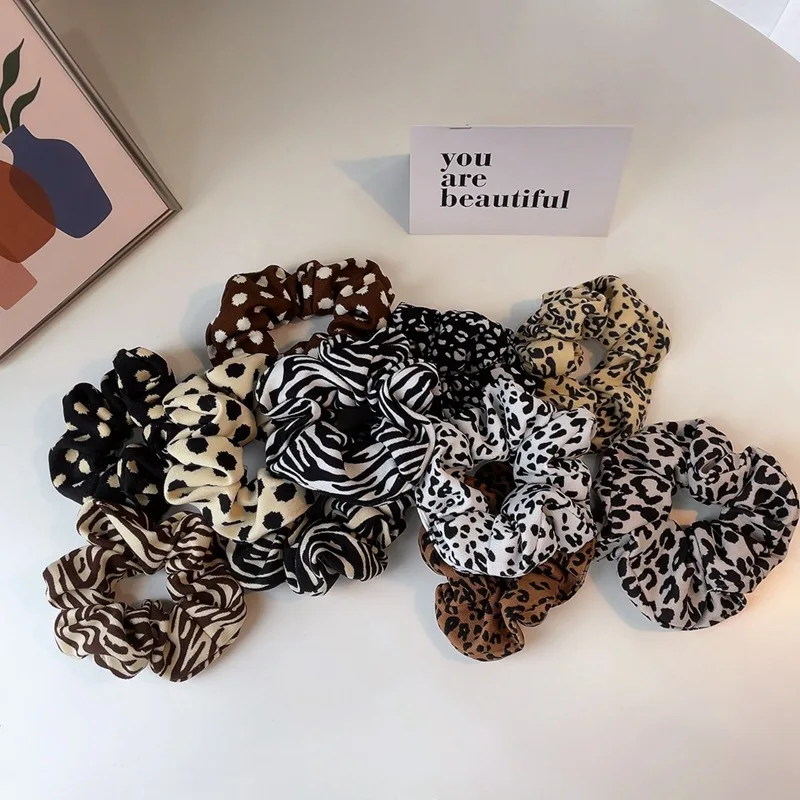 

Leopard Fabric Scrunchies Elastic Hair Bands Women Girls Corduroy Dot Zebra Ponytail Holder Hair Ties Fashion Hair Accessories