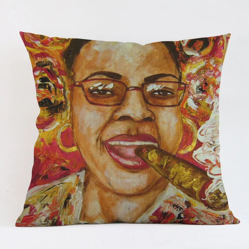 Vintage Oil Painting Cushion Cover Woman Smoking Cigar Daily Life Self Portrait Cotton Linen Decoration Pillow Case cojines