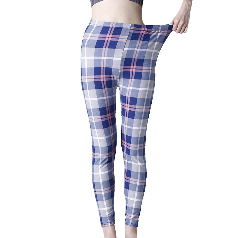 CHSDCSI moda kobiety Plaid drukowanie Legging Sexy wysokiej talii spodnie do fitnessu siatka Stretch legginsy trening elastyczność spodnie