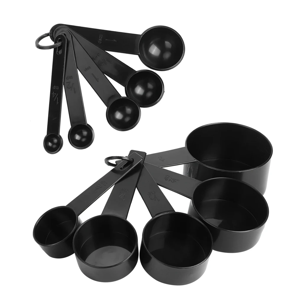 

10 PCS DIY Kitchen Measuring Spoon Plastic Coffee Sugar Scoop Kit with Scales Black Measuring Cups