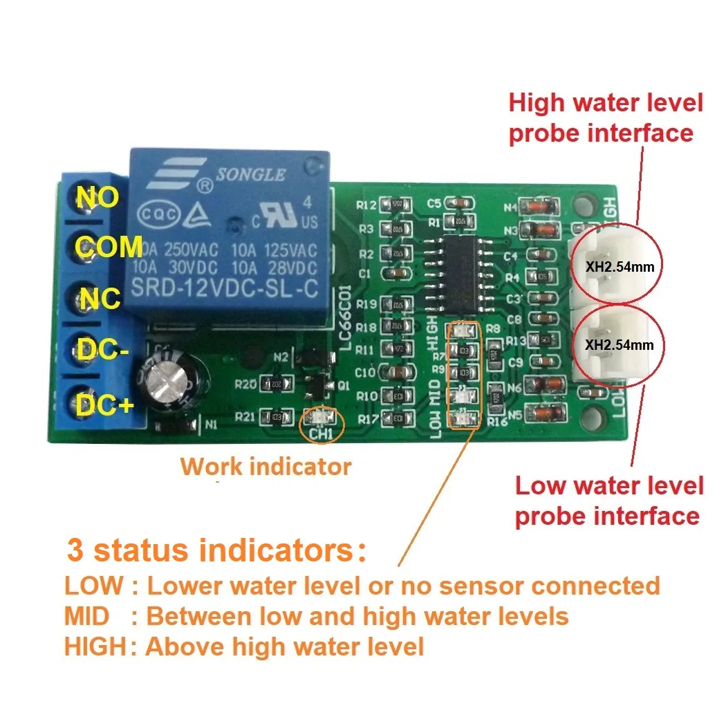 High Mid Low level indicator DC 12V Water Liquid Level Controller Sensor Switch Relay Module for Motor Fish tank Waterhouse