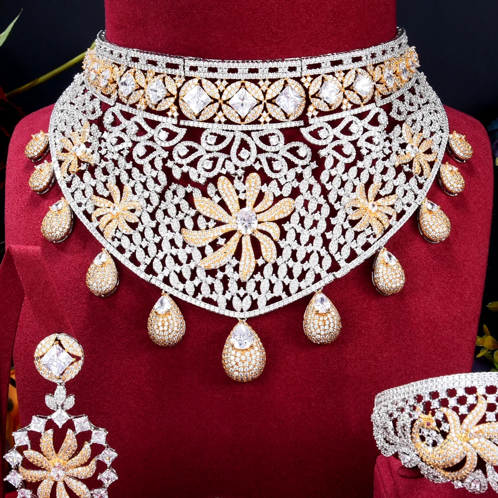 Kellybola Indian Collar Necklace Women's Accessories bridal Jewelry Sets Dubai African Necklace Earrings Bangle Ring Jewelry