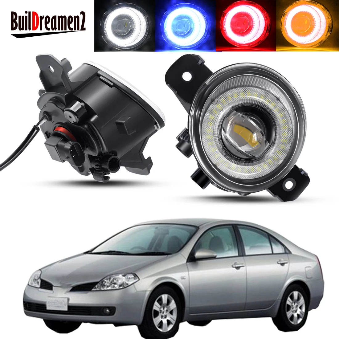 

2 X Angel Eye Fog Light Assembly For Nissan Primera P12 2001-2007 Car LED Lens DRL Fog Daytime Driving Lamp 30W 12V High Bright