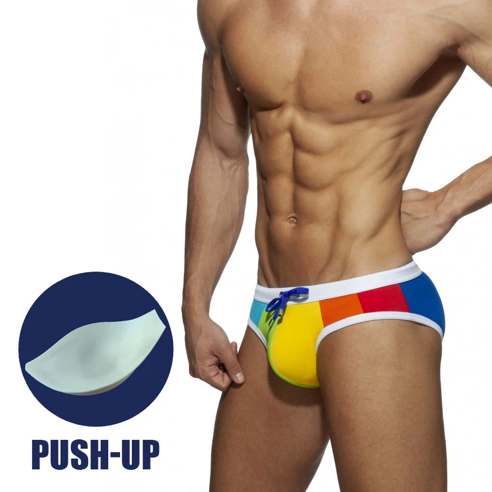 UXH Padded Contrast Color Swim Briefs Push-Up Sexy Swimwear Men Swimming Briefs Surf Beach Shorts Mayo Sungas De Praia Homens